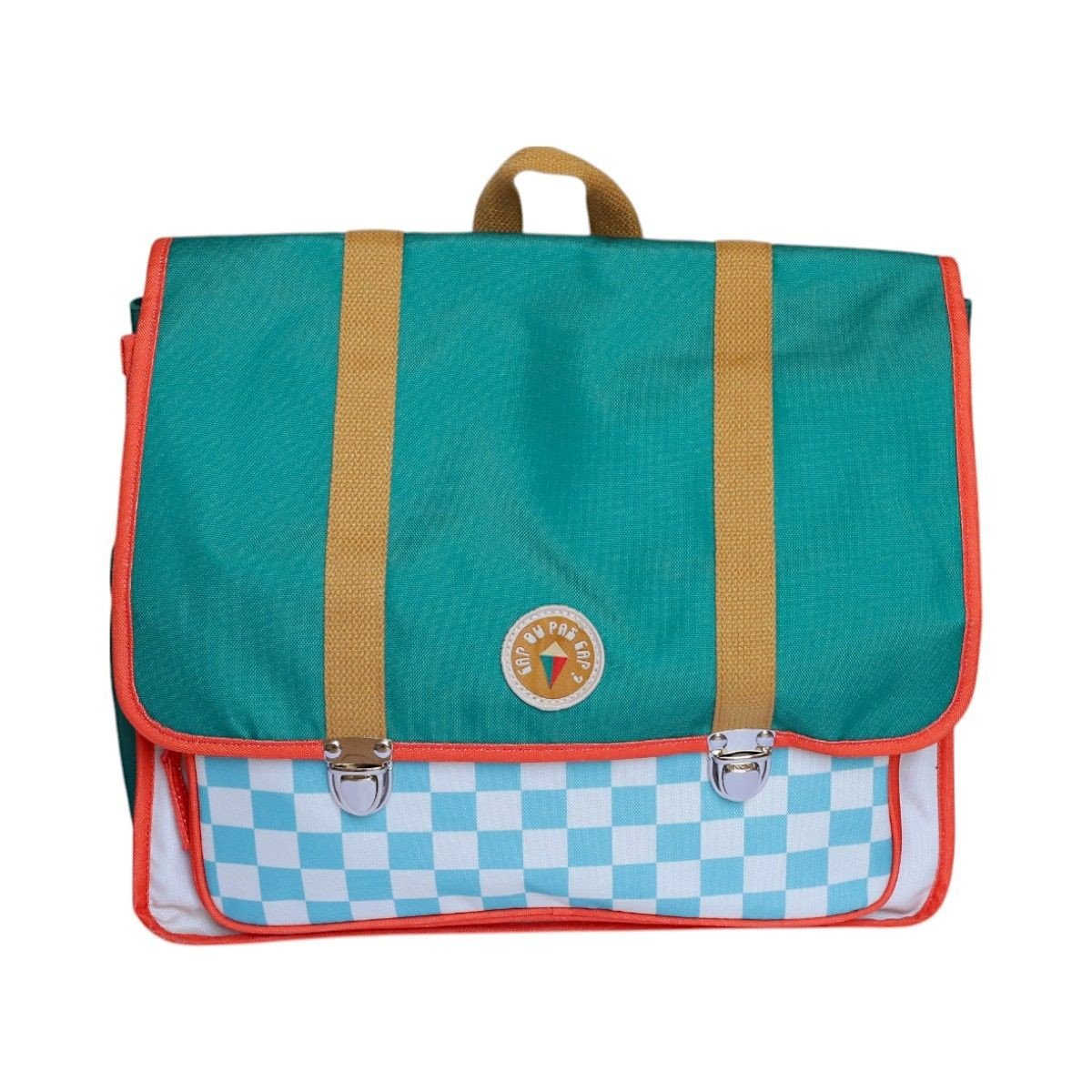Cartable école vert et damier